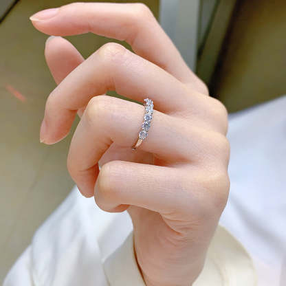 White 7 Rows Round Cut Moissanite Diamonds 18k White Gold Plated Engagement Ring | Mix Mix Style-Mix MIx Style