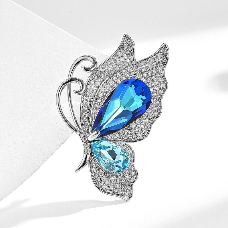 New European style elegant light luxury temperament elegant crystal dream butterfly fluttering brooch pin anti-exposure accessories-Mix MIx Style