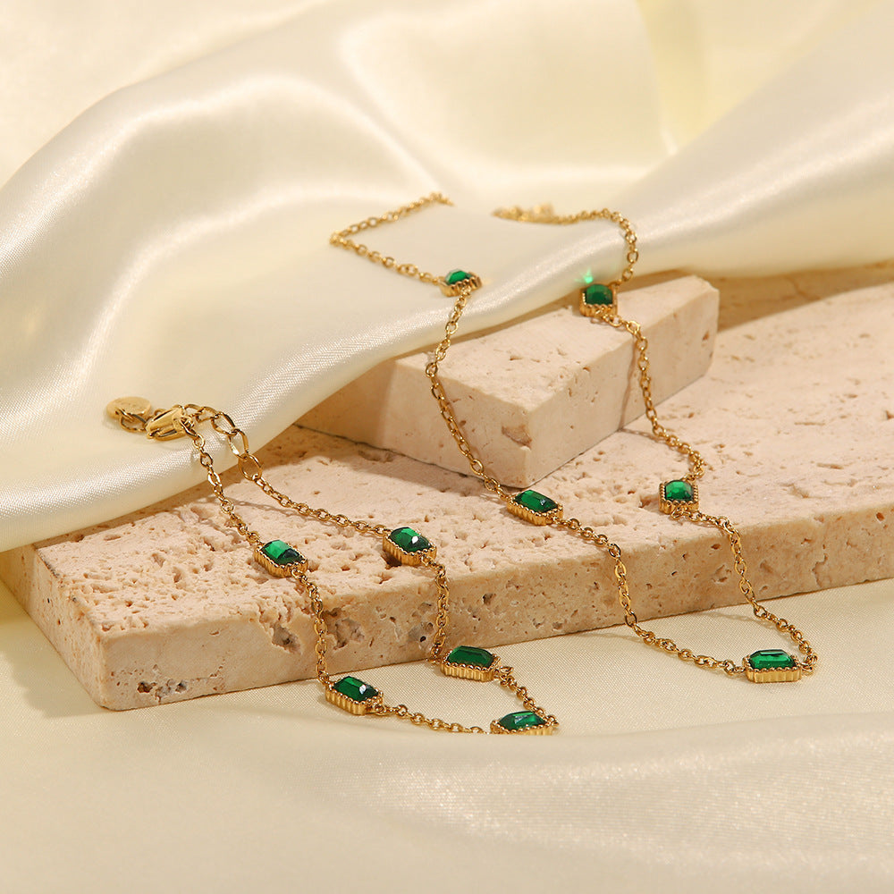 Square Emerald Moissanite Luxury 18k Gold Plated Chain Clavicle Necklace & Bracelet | Mix Mix Style [Hot Seller]-Mix MIx Style