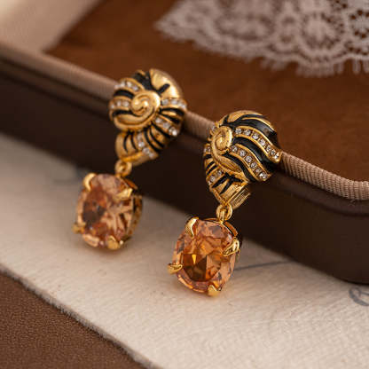 Retro earrings for women, middle-aged vintage oil dripping palace style zircon pendant earrings spiral temperament French earrings-Mix MIx Style