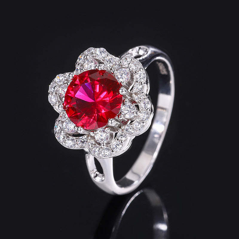 2023 New S925 Silver Jewelry Simulated Red Sapphire Round Niche Set Main Stone 8mm-6mm-Mix MIx Style