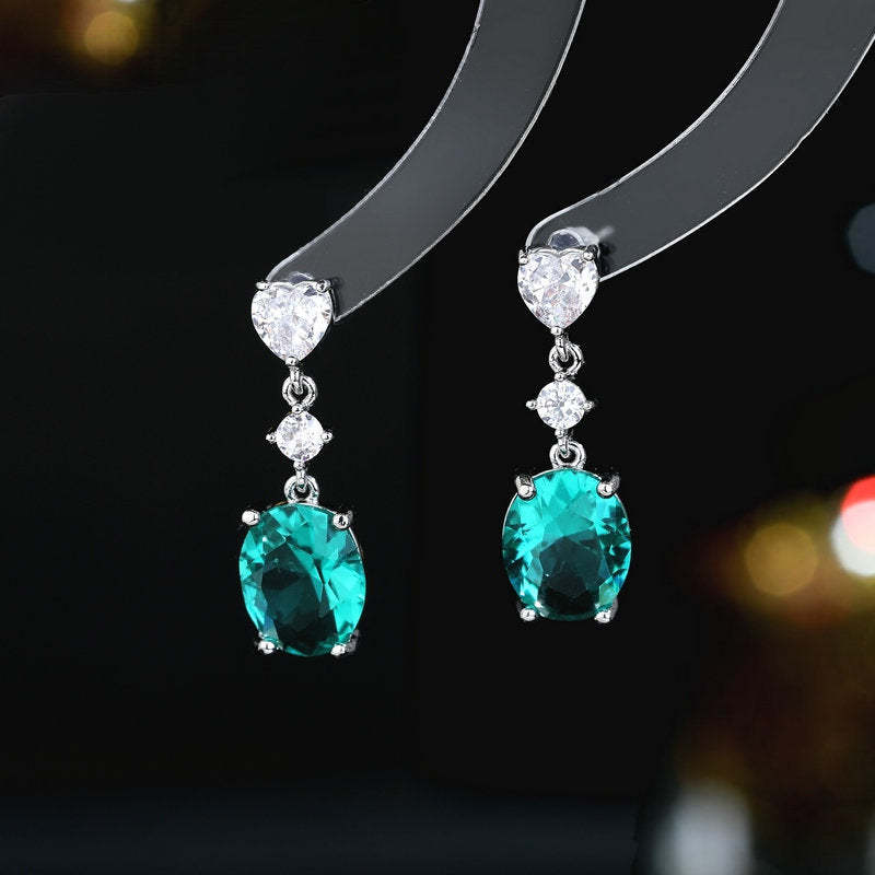 s925 silver needle girlish fresh temperament niche earrings trendy small and simple trendy flash love oval zircon earrings-Mix MIx Style
