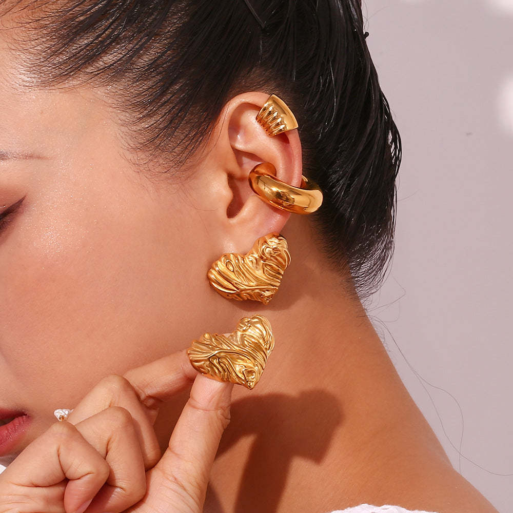 Heart Textured Classic Elegant Love 18k Vermeil/White Gold Plated  Retro Stud Earrings | Mix Mix Style-Mix MIx Style