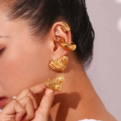 Heart Textured Classic Elegant Love 18k Vermeil/White Gold Plated  Retro Stud Earrings | Mix Mix Style-Mix MIx Style