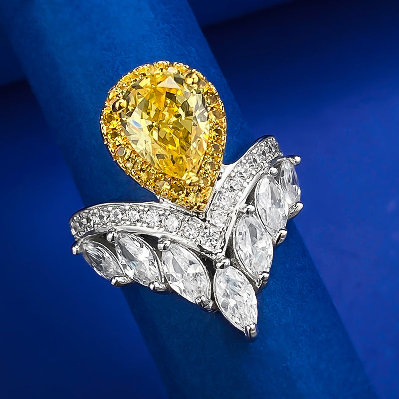 Moissanite Diamond Pear Shape Feather Crown 3ct Wedding Ring  Mix Mix Style [Hot Seller]-Mix MIx Style