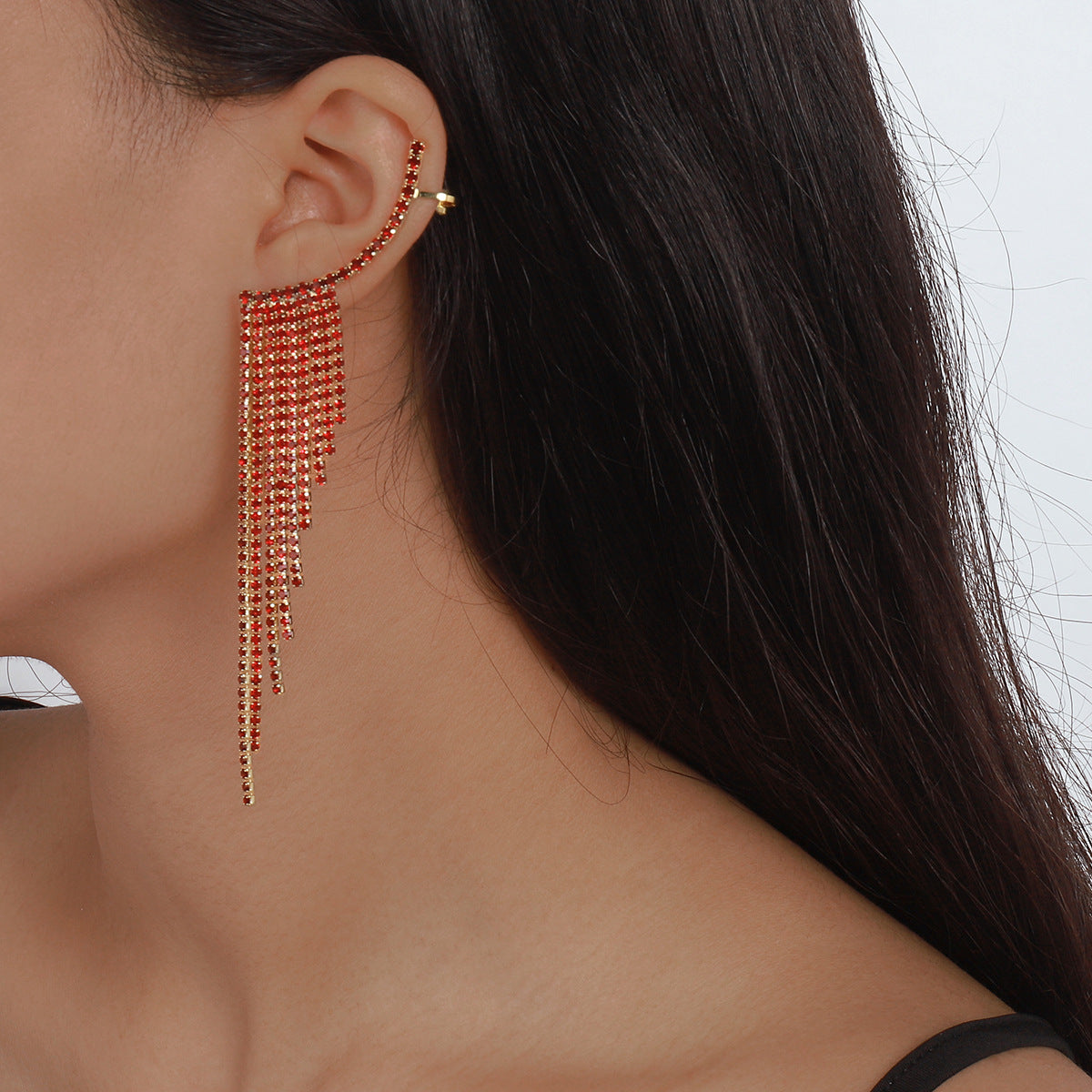 Red - White - Blue Dazzling Tassel Moissanite Diamonds Luxury 18k White Gold Plated Drop Earrings | Mix Mix Style-Mix MIx Style