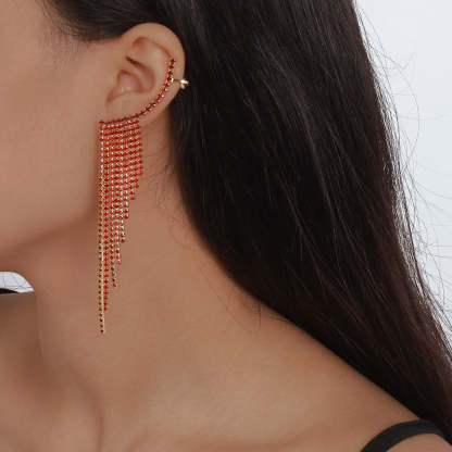 Red - White - Blue Dazzling Tassel Moissanite Diamonds Luxury 18k White Gold Plated Drop Earrings | Mix Mix Style-Mix MIx Style