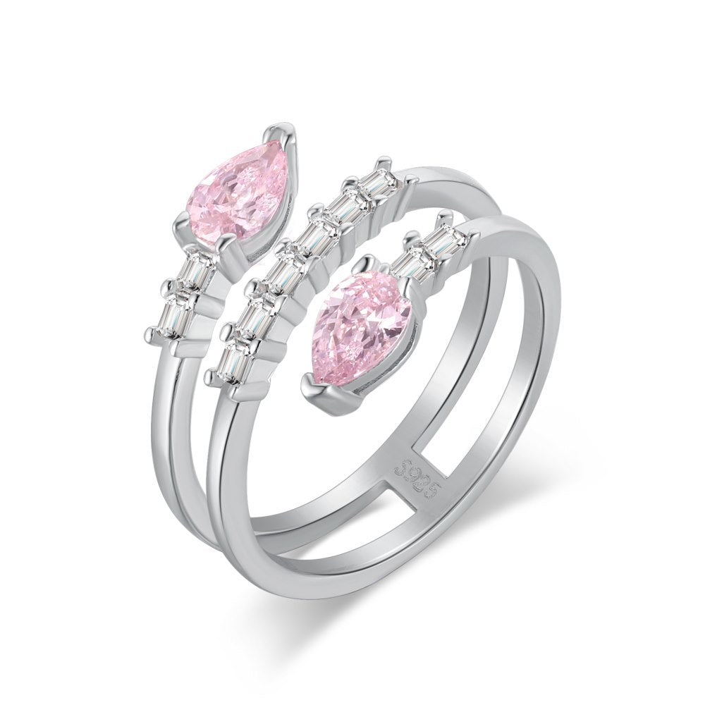 Three Way Pink Pear Cut Moissanite Diamonds 18k White Gold Plated Engagement Ring | Mix Mix Style-Mix MIx Style