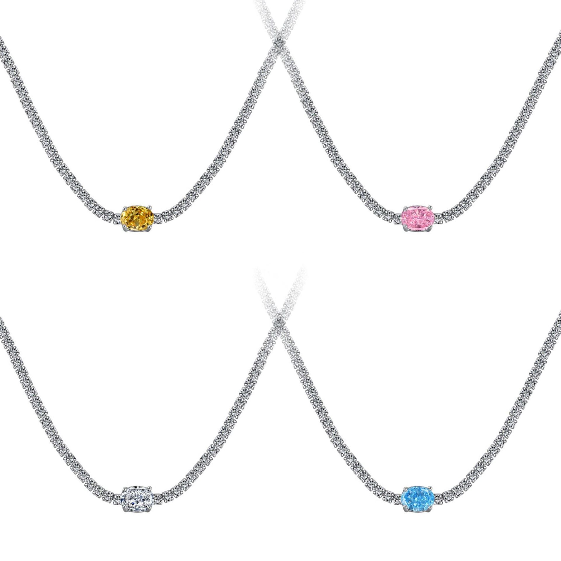 S925 sterling silver necklace female color oval ice flower cut red dean 8A zircon full row full diamond tennis chain Tennis-Mix MIx Style