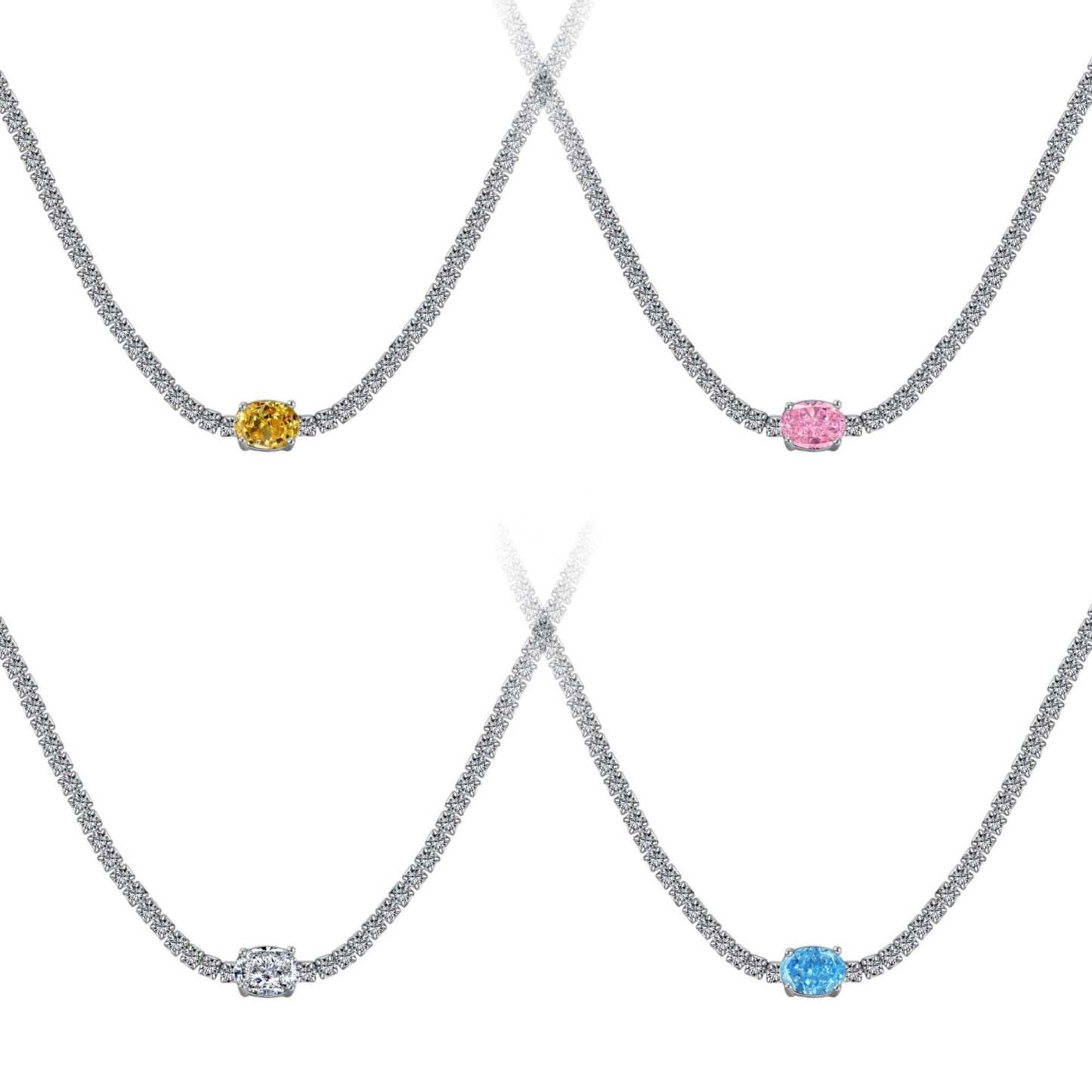 S925 sterling silver necklace female color oval ice flower cut red dean 8A zircon full row full diamond tennis chain Tennis-Mix MIx Style