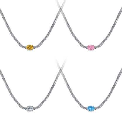 S925 sterling silver necklace female color oval ice flower cut red dean 8A zircon full row full diamond tennis chain Tennis-Mix MIx Style