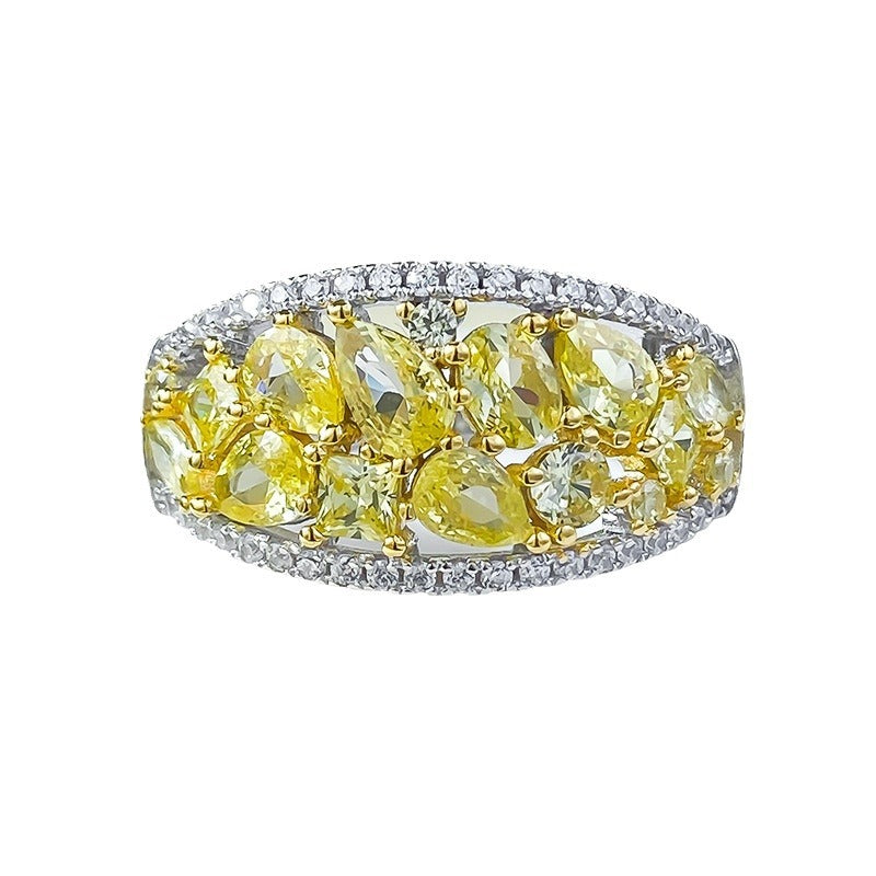 Yellow High Elegant Pear Cut Moissanite Diamonds 18k White Gold Plated Engagement Ring | Mix Mix Style-Mix MIx Style