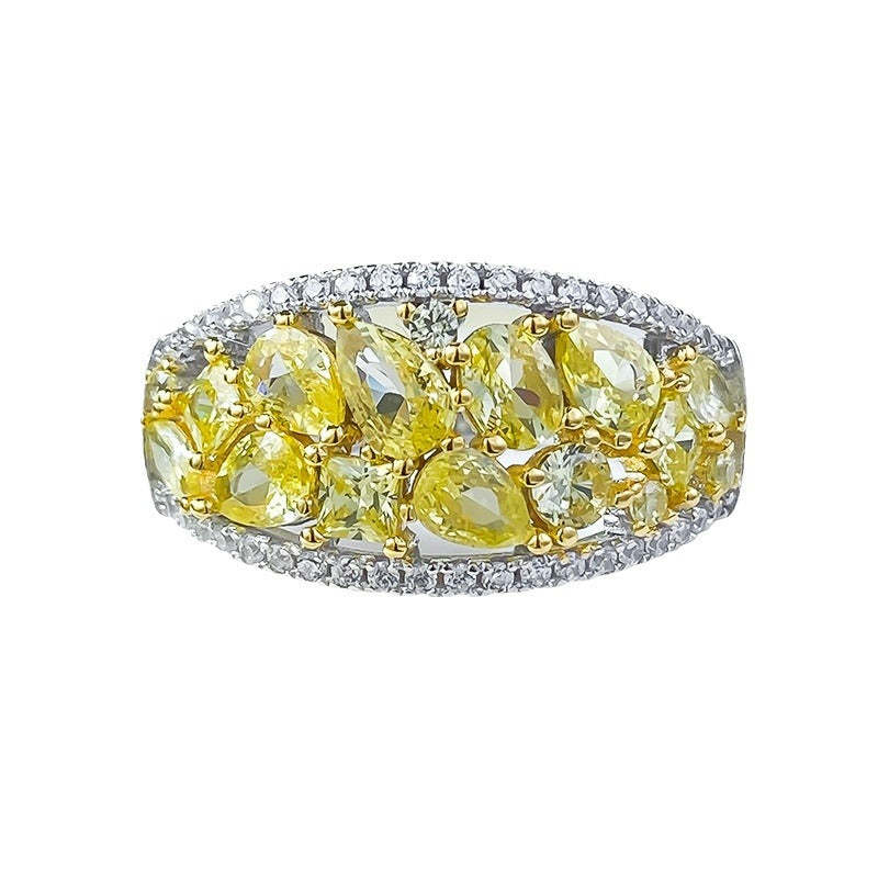 Yellow High Elegant Pear Cut Moissanite Diamonds 18k White Gold Plated Engagement Ring | Mix Mix Style-Mix MIx Style