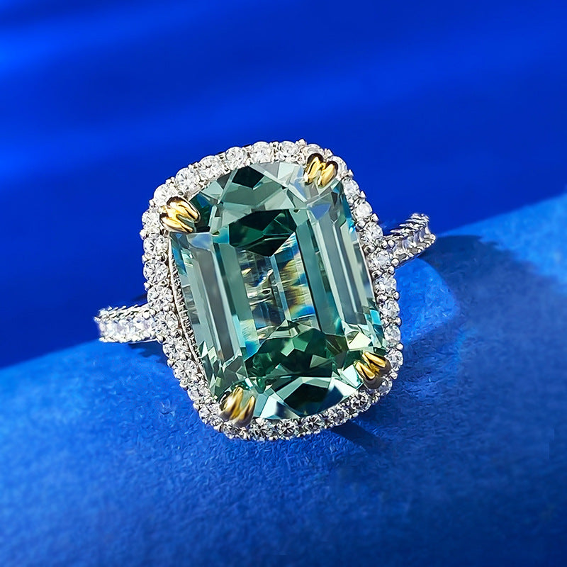 Luxury Green Emerald Cut Moissanite Diamond 5ct 18k White Gold Plated Engagement Ring | Mix Mix Style-Mix MIx Style
