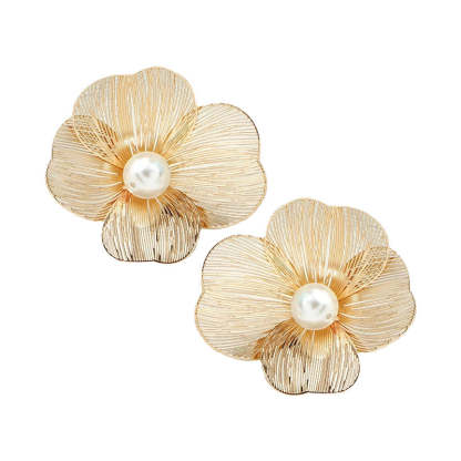 Flower Delicate Trendy White Akoya Pearl Elegant 18k Vermeil Gold Plated Vintage Retro Stud Earrings | Mix Mix Style-Mix MIx Style