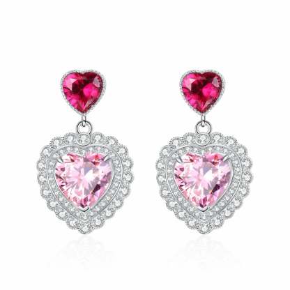 S925 sterling silver love cherry blossom pink gem earrings female heart-shaped earrings hot girl temperament high-end light luxury earrings-Mix MIx Style