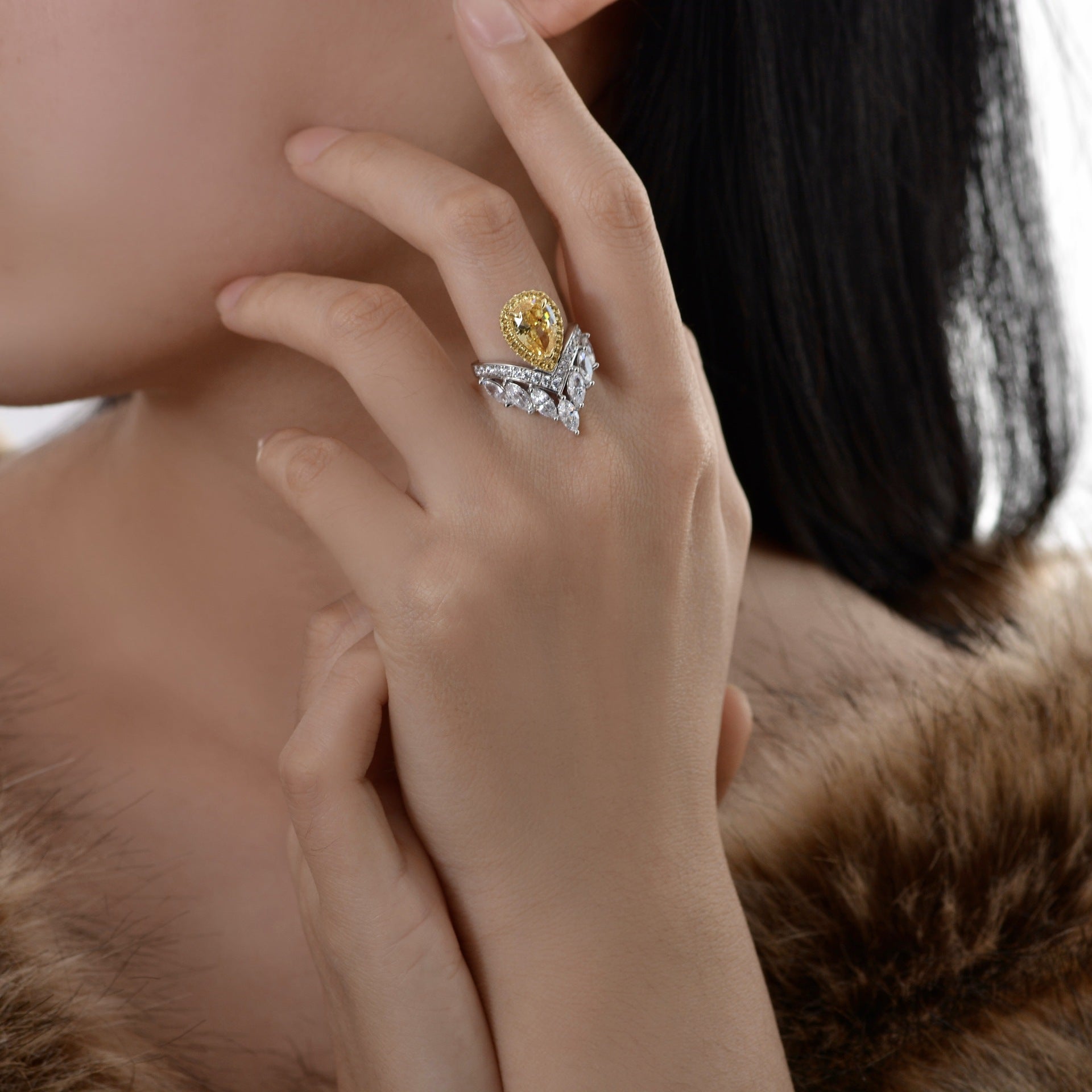 Moissanite Diamond Pear Shape Feather Crown 3ct Wedding Ring Mix Mix Style [Hot Seller]-Mix MIx Style