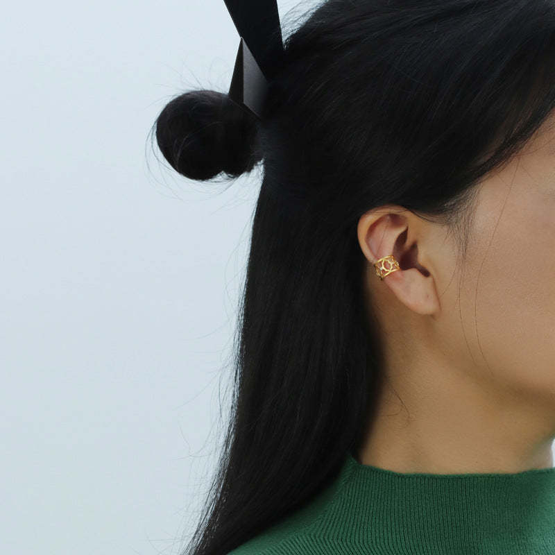 Looking for original Yuyin S925 sterling silver Suzhou Garden Begonia window lattice Chinese style and national trend ear bone clip without pierced ears-Mix MIx Style