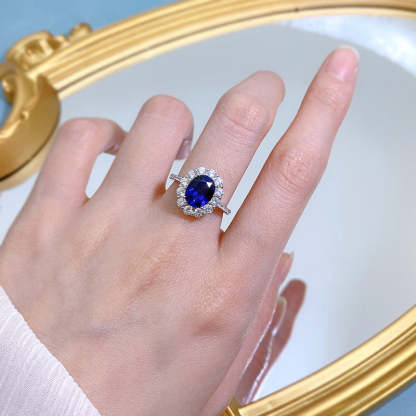 Luxurious Deep Blue Oval Cut Moissanite Diamond 3ct 18k White Gold Plated Engagement Ring | Mix Mix Style-Mix MIx Style