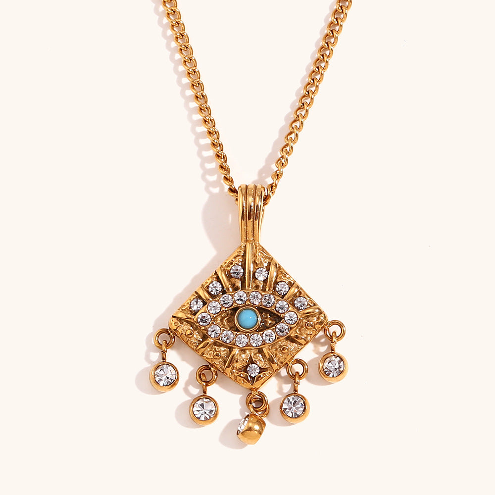 Blue Devils Eye Vintage Embellished Diamond Pendant Luxury 18k Gold Plated Necklace & Ring Jewelry Set | Mix Mix Style-Mix MIx Style