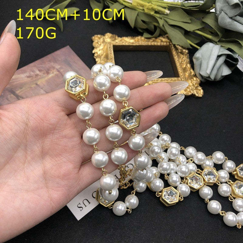 Slver Vintage Classic Multi-Layer Grey/ White PEarls Luxury 18k Gold Plated Long Necklace Jewelry | Mix Mix Style-Mix MIx Style
