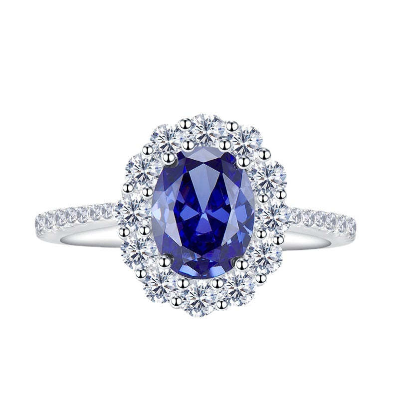 Luxurious Deep Blue Oval Cut Moissanite Diamond 3ct 18k White Gold Plated Engagement Ring | Mix Mix Style-Mix MIx Style