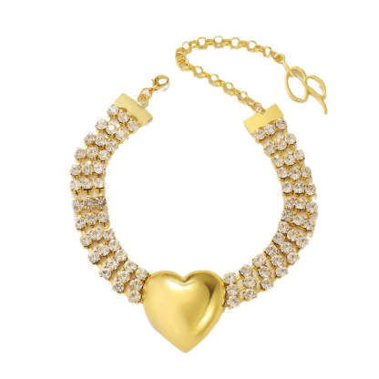 Solid Heart Vintage Pendant Round Cuts Diamond Luxury 18k Gold Plated Choker Necklace Jewelry | Mix Mix Style-Mix MIx Style