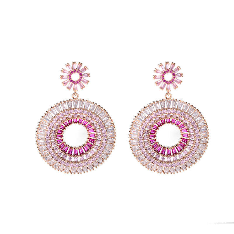 European and American new sweet exaggerated earrings for women retro blue heavy industry gradient pink zircon rainbow hoop earrings-Mix MIx Style