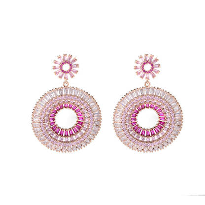 European and American new sweet exaggerated earrings for women retro blue heavy industry gradient pink zircon rainbow hoop earrings-Mix MIx Style