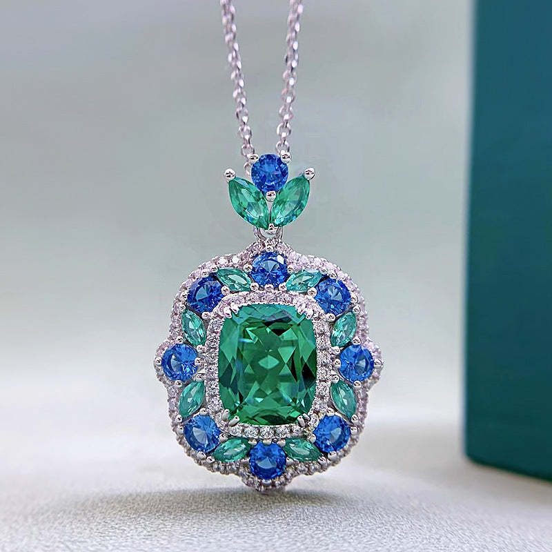 Green & Blue Embellished Radiant Cut Moissanite Diamond 4ct Pendant Lu