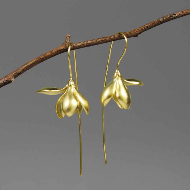 Search for original Xinyiwu sterling silver literary style new Chinese style three-dimensional magnolia flower Jiangnan temperament long earrings-Mix MIx Style