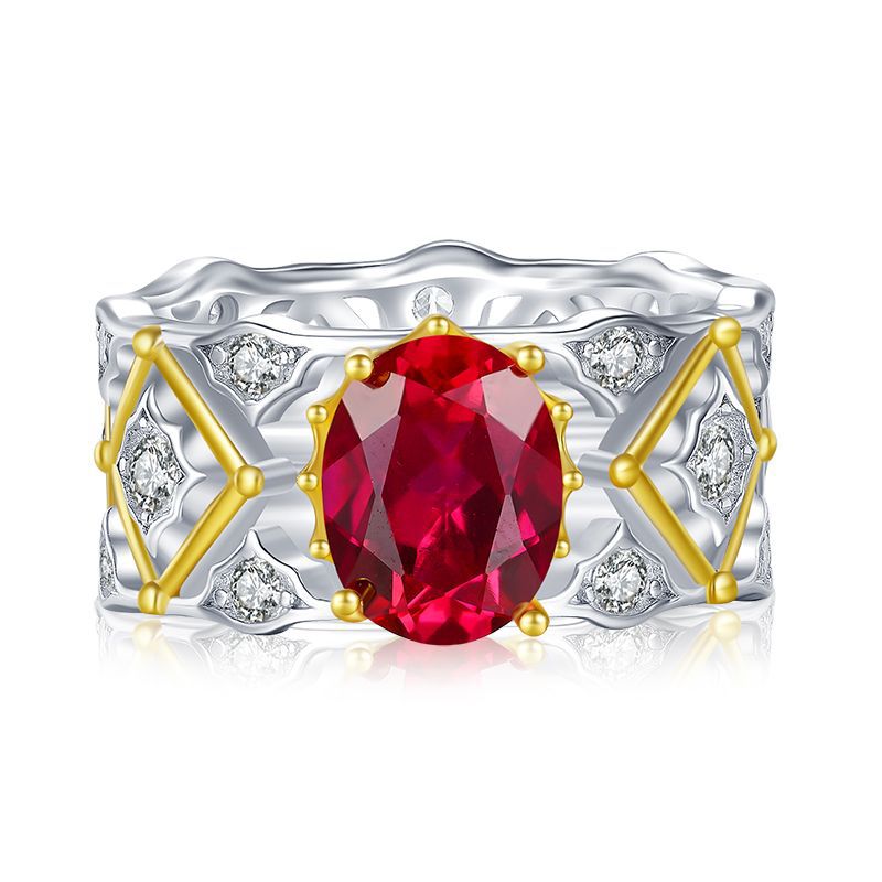 Retro Deep Red Oval Cut Moissanite Diamond 3ct 18k White Gold Plated Engagement Ring | Mix Mix Style-Mix MIx Style