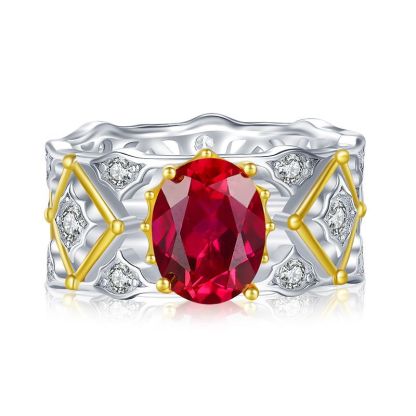 Retro Deep Red Oval Cut Moissanite Diamond 3ct 18k White Gold Plated Engagement Ring | Mix Mix Style-Mix MIx Style