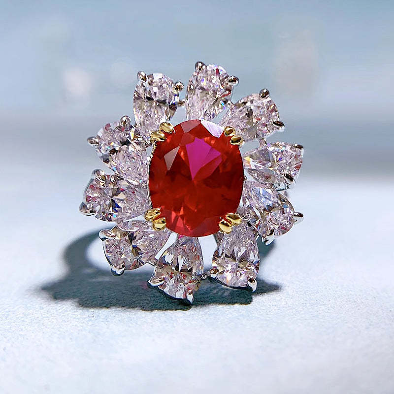 Mujing Jewelry 2023 New S925 Silver 3ct Ruby 8*10 Denier Ring Women's Luxury Inlaid Retro Ring-Mix MIx Style