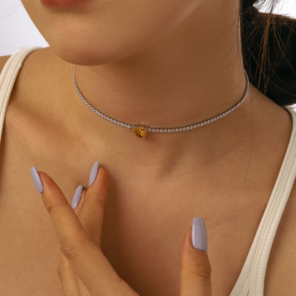 S925 sterling silver tennis necklace women's radiant chopped ice high carbon diamond zircon full diamond tennis chain clavicle neck necklace-Mix MIx Style