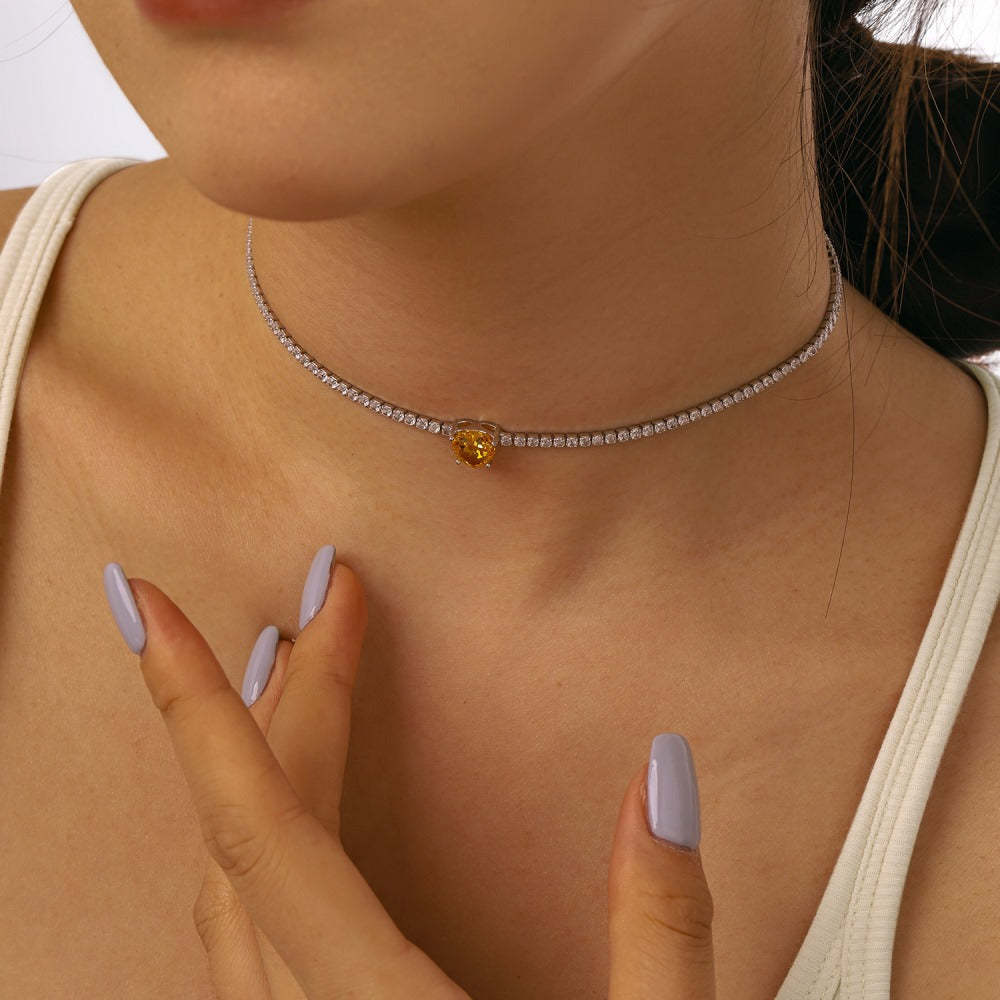 S925 sterling silver tennis necklace women's radiant chopped ice high carbon diamond zircon full diamond tennis chain clavicle neck necklace-Mix MIx Style