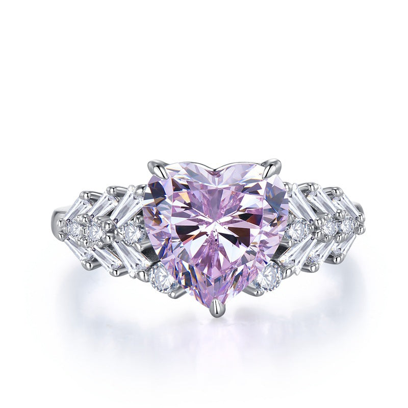 Glam Pink Heart Cut Moissanite Diamond 3.5ct 18k White Gold Plated Engagement Ring | Mix Mix Style-Mix MIx Style