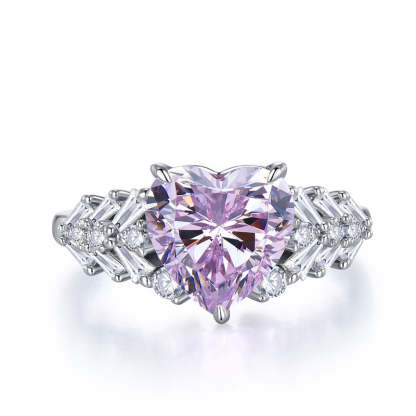 Glam Pink Heart Cut Moissanite Diamond 3.5ct 18k White Gold Plated Engagement Ring | Mix Mix Style-Mix MIx Style