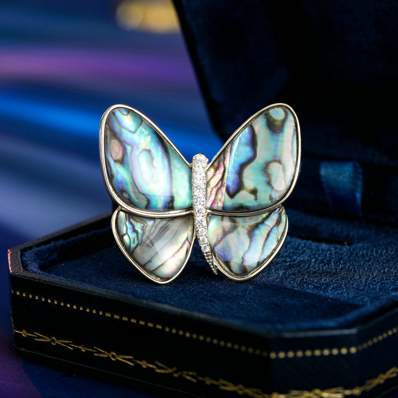 Breaking out of cocoon and becoming a butterfly, natural shell, zircon, light luxury clothing, corsage for women, elegant anti-exposure pin, mother-of-pearl butterfly brooch-Mix MIx Style