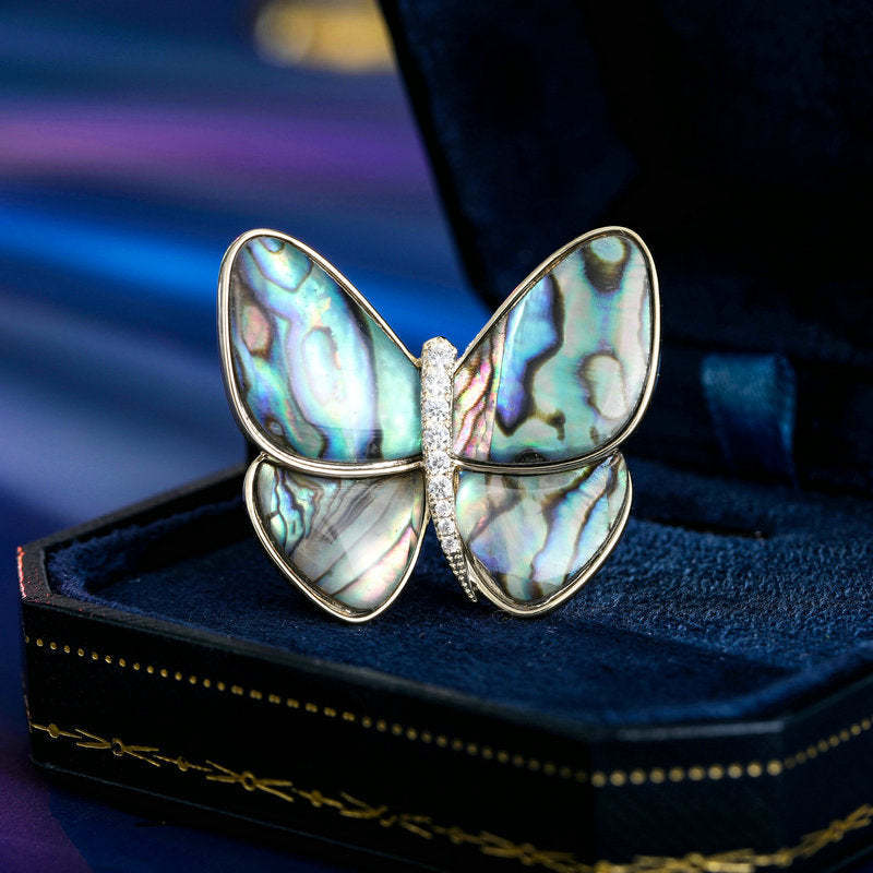 Breaking out of cocoon and becoming a butterfly, natural shell, zircon, light luxury clothing, corsage for women, elegant anti-exposure pin, mother-of-pearl butterfly brooch-Mix MIx Style