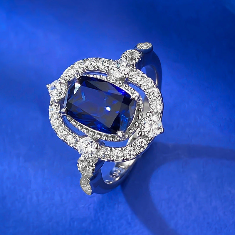 Dazzling Deep Blue Radiant Cut Moissanite Diamond 3ct 18k White Gold Engagement Ring | Mix Mix Style-Mix MIx Style