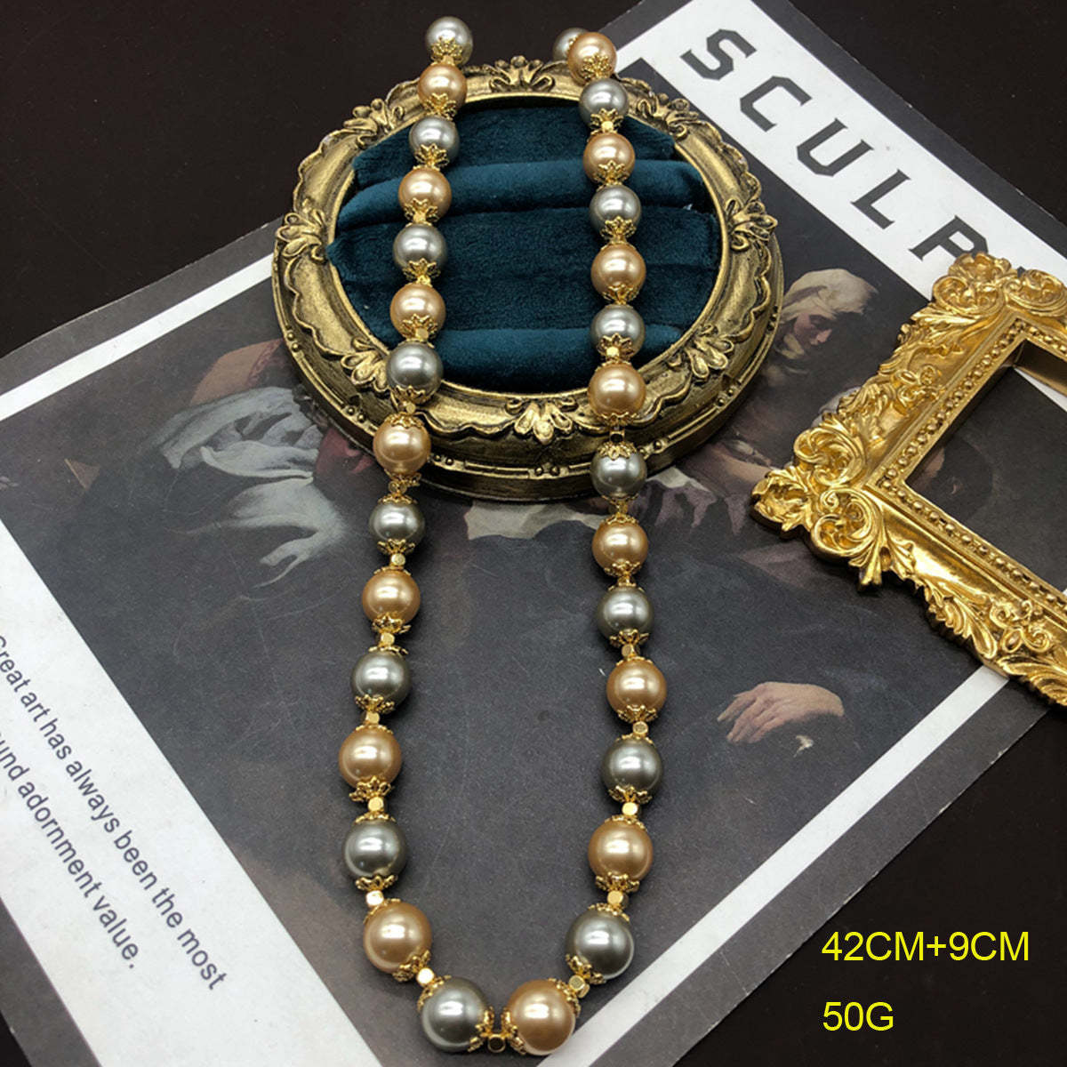 Elegant Champagne Vintage Classic Akoya Pearls Luxury 18k Gold Plated Necklace Earrings Jewelry Set | Mix Mix Style-Mix MIx Style