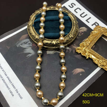 Elegant Champagne Vintage Classic Akoya Pearls Luxury 18k Gold Plated Necklace Earrings Jewelry Set | Mix Mix Style-Mix MIx Style