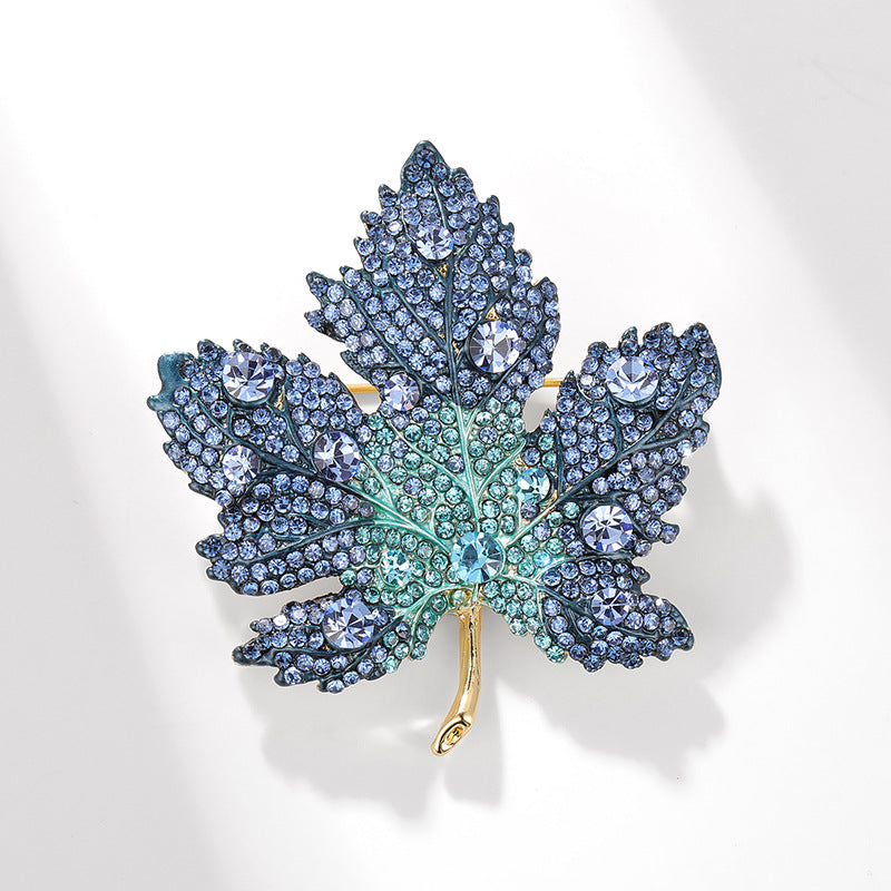 Xiliang Concubine high-end heavy-duty full diamond blue maple leaf brooch inlaid with diamond suit coat accessories corsage gift pin-Mix MIx Style