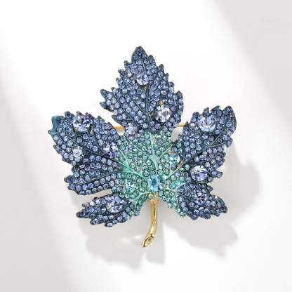 Xiliang Concubine high-end heavy-duty full diamond blue maple leaf brooch inlaid with diamond suit coat accessories corsage gift pin-Mix MIx Style