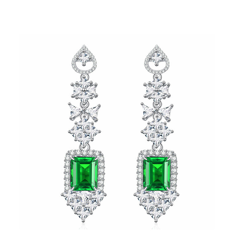 Green & White Embellished Emerald Moissanite Diamonds Elegant 18k White Gold Plated Drop Earrings | Mix Mix Style-Mix MIx Style
