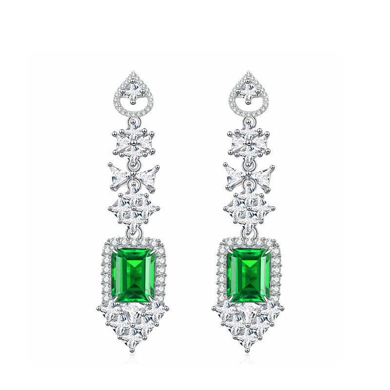 Green & White Embellished Emerald Moissanite Diamonds Elegant 18k White Gold Plated Drop Earrings | Mix Mix Style-Mix MIx Style