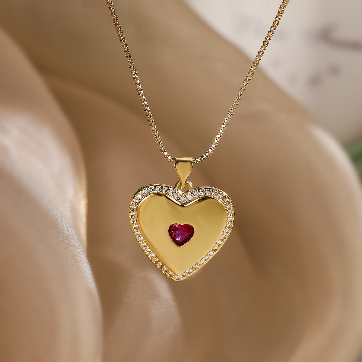 Pink Love Vintage Colid Heart Pendant Heart Cut Diamond Luxury 18k Gold Plated Necklace Jewelry | Mix Mix Style-Mix MIx Style