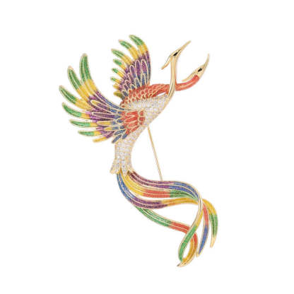 Retro Chinese style elegant clothing dress accessories high-end enamel corsage gradient color phoenix brooch-Mix MIx Style