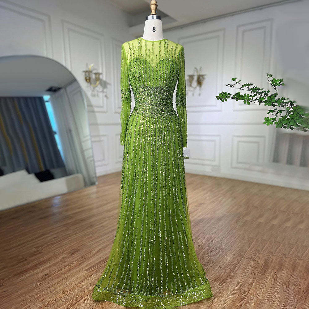 Foreign trade purple elegant slim fit long sleeves meat-covering beaded long skirt banquet skirt performance host evening dress LA71907-Mix MIx Style